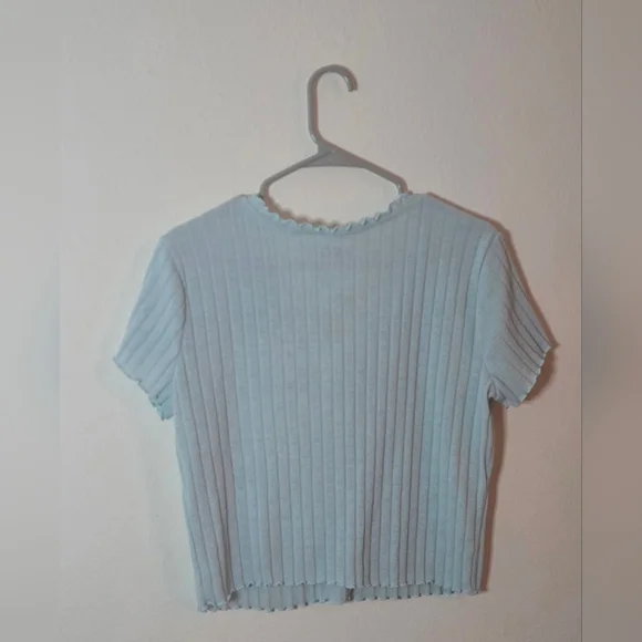 SO Ribbed Button Front Crop Y2K Trendy Top Light Blue Lettuce Edge XXL - Picture 2 of 3
